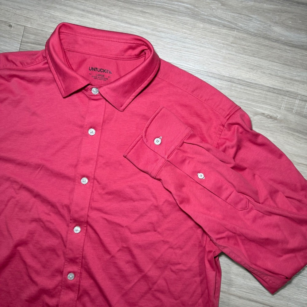 UNTUCKIT Knit Soft Touch Mens Button Up Shirt Long Sleeve Casual Pink Size L